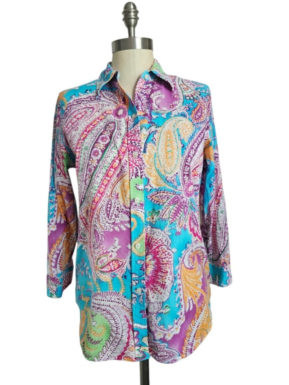 LAUREN RALpH LAUREN Vibrant Multicolor Paisley Cotton Button-Down Shirt | SZ M